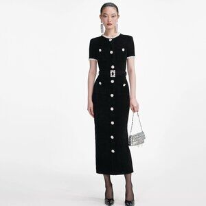 Self-Portrait Black Chenille Knit Midi Dress